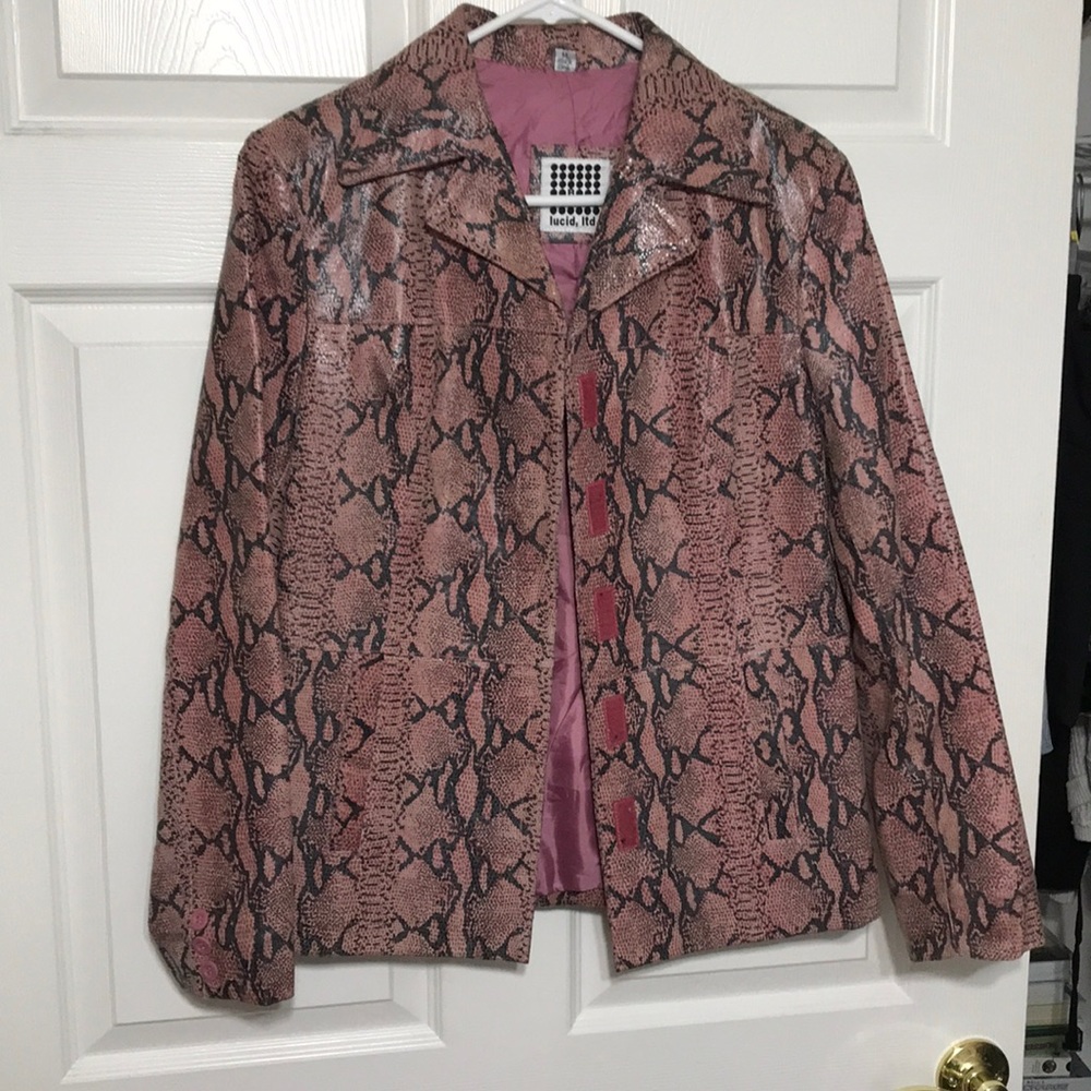 Pink snake print vintage leather jacket